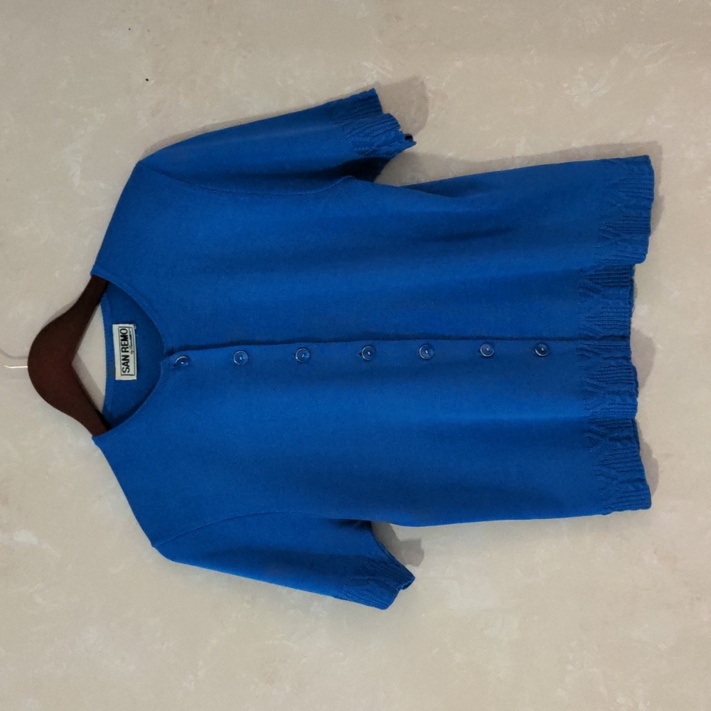 San Remo knitted button up sweater, blue, size M